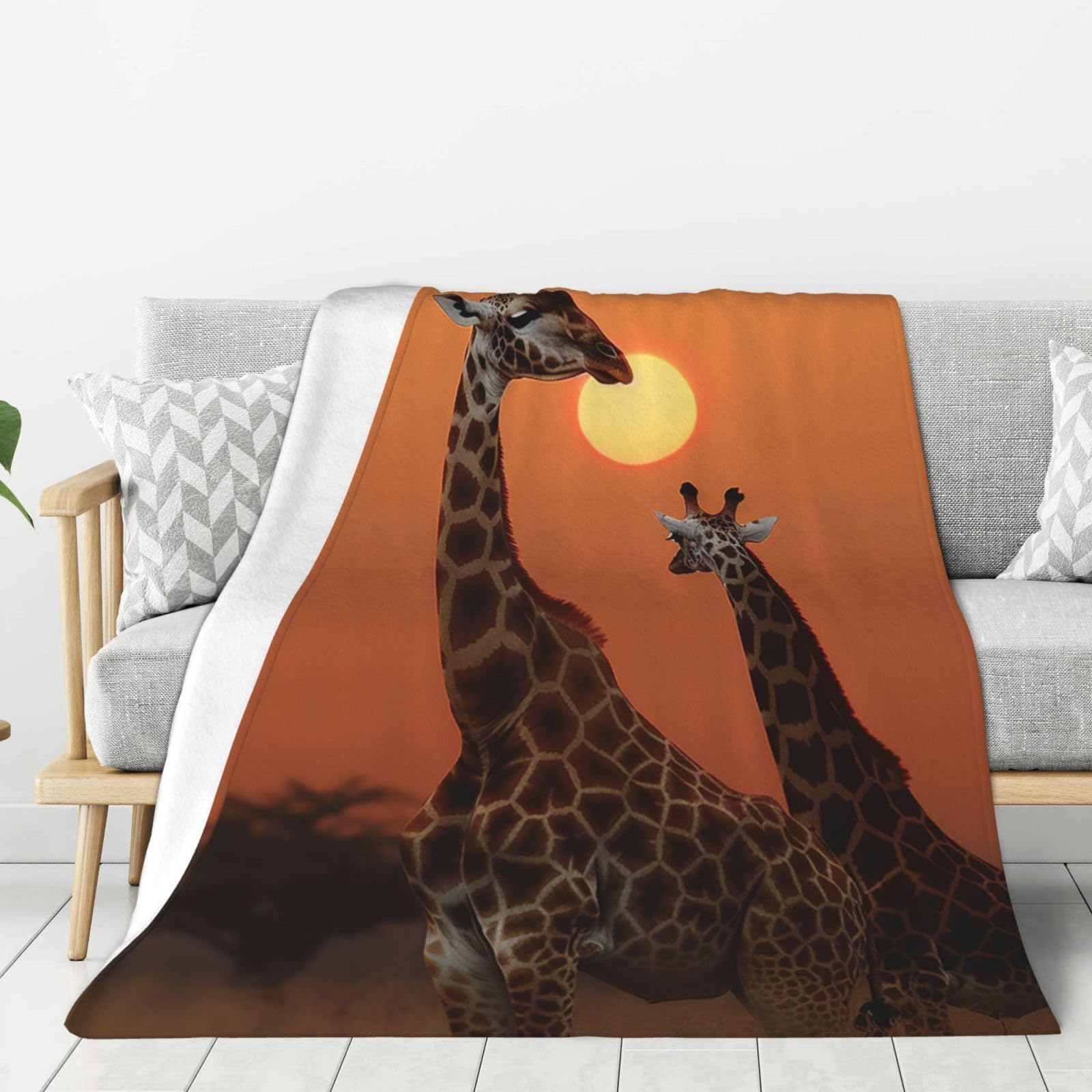 Giraffe at Sunset Throw Blanket Plush Flannel Fleece Blanket, Soft Lightweight Cozy Blankets 60"X50" for Bed Couch Sofa Travel