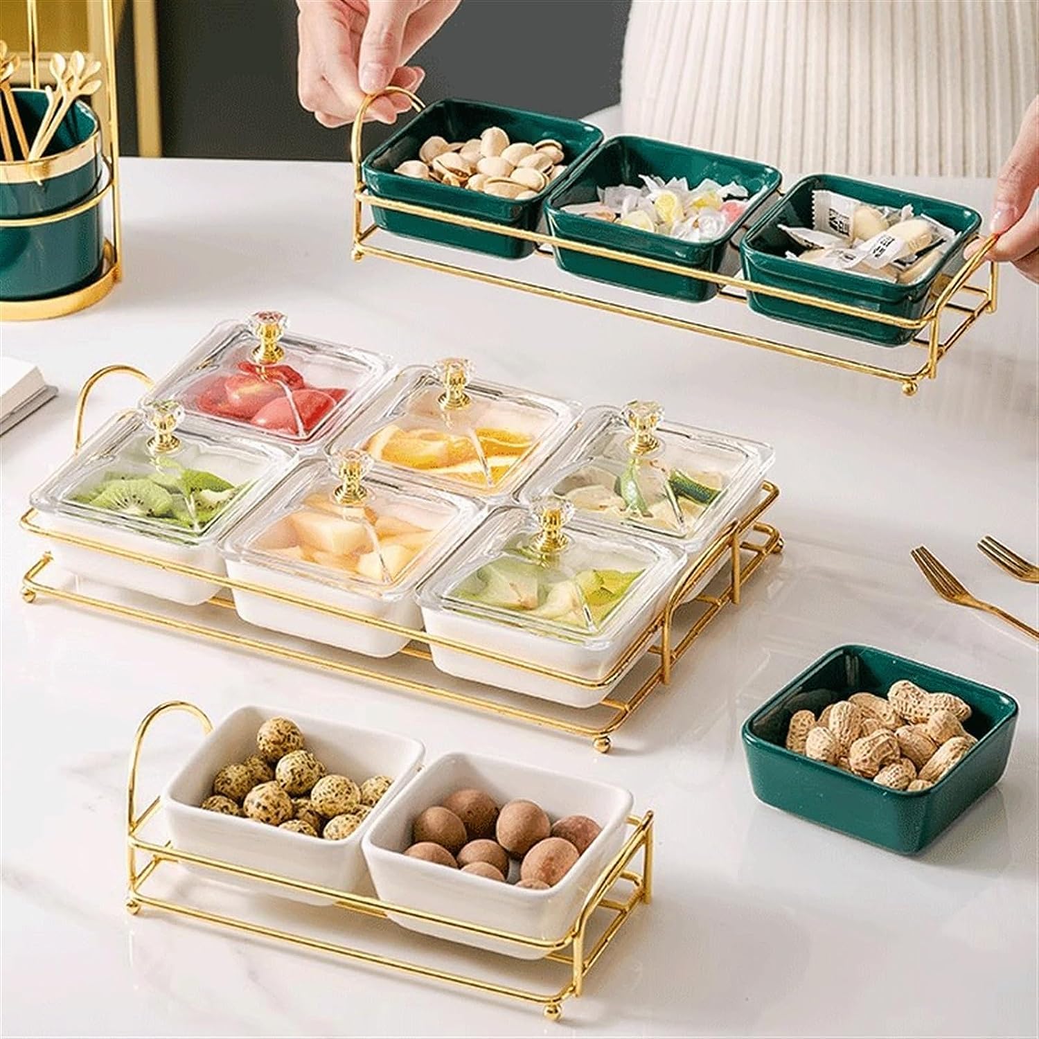 Tapas-Schalen, Keramikschale, Keramikschale mit Metalltablett, abnehmbare Dip-Schalen werden for Vorspeisen, Kartoffelchips, Früchte, Gewürze und Süßigkeiten verwendet. Porzellan-Eisschalen. (Farbe: D