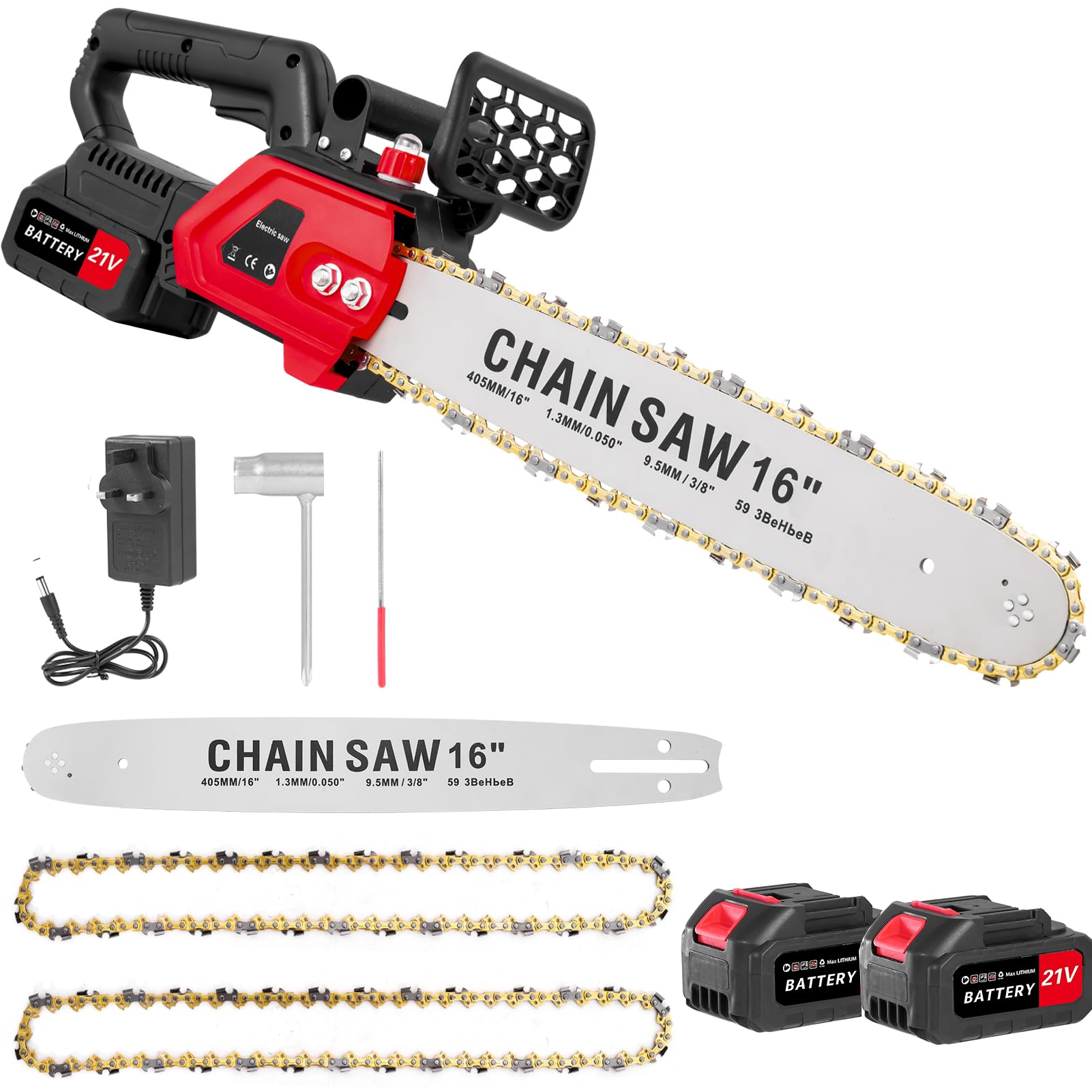 Viugreum 16 Inch Battery Chainsaw, Cordless Electric Saw with Brake Guard, Automatic Lubrication 2 * 21V 3.0Ah Power Battery& Charger, Quick and Easy Chain Saw for Wood Cutting & Tree Trimming