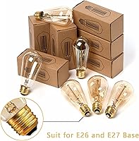 Vista 9 de Bombillas Edison antiguas de 110 V 60 W, paquete de 6 bombillas incandescentes decorativas ST64 de 280 lúmenes, 2200 K, ámbar, regulables, base