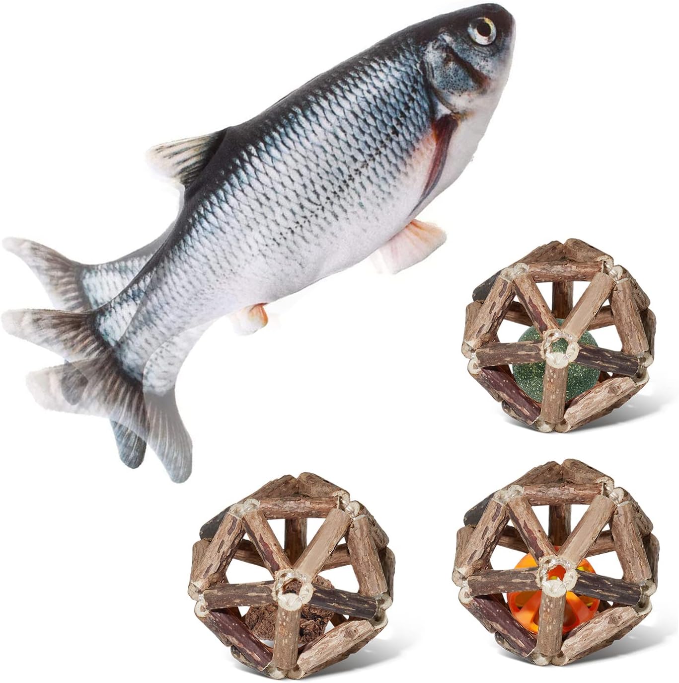 Potaroma Flopping Fish and 3 Silvervine Cage Balls Bundle