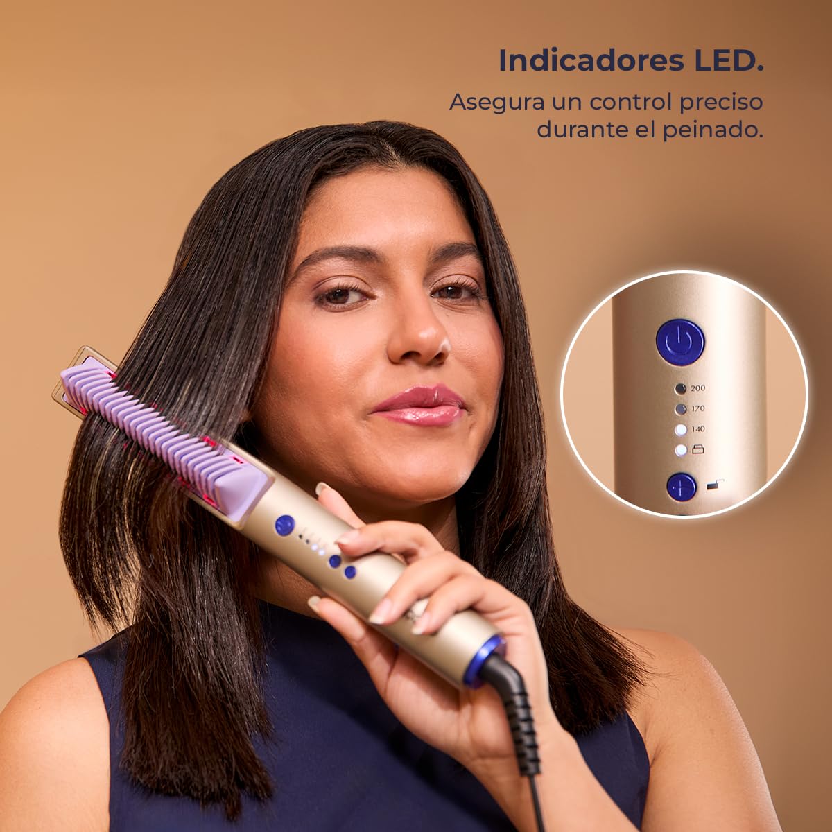 Cecotec Cepillo Alisador con Infrarrojos e Iones InstantCare Lisse iSphere. 3 Ajustes de Temperatura 140º-170ºC-200ºC, Función Memoria, Bloqueo de Temperatura, Indicadores LED