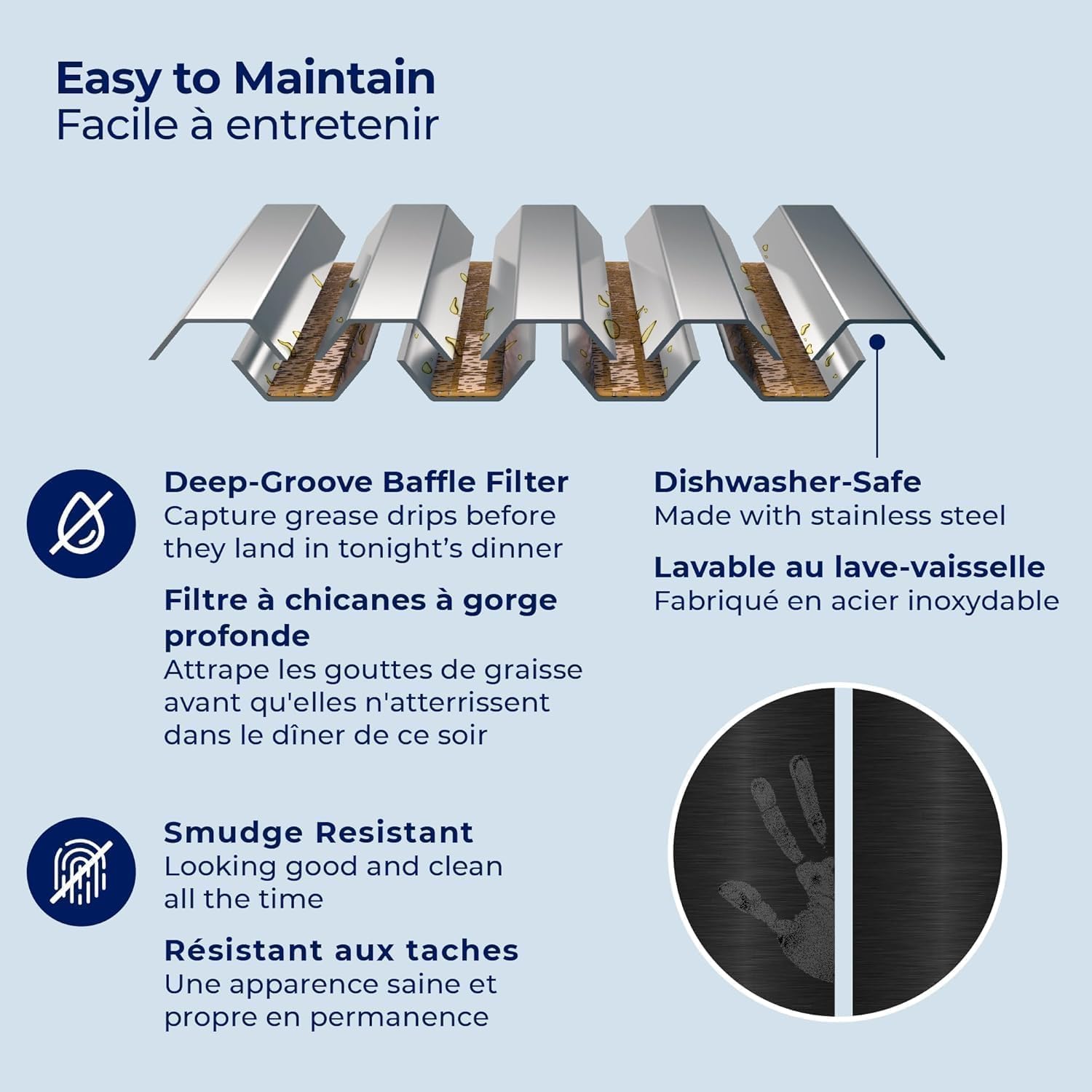 Hauslane 30" Wall Mount Range Hood – Black Stainless Steel, Fingerprint-Resistant, 3-Speed Fan, LED Lighting, Dishwasher-Safe Baffle Filters, Ducted or Ductless Convertible, Easy Clean Design