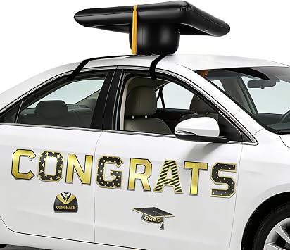 23.6 Large Inflatable Car Decorations for Graduation 2026 - Congrats Grad Car Magnets & Graduation Cap Decorations Balloons for High School Collage Prom Party Parade