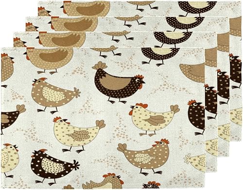Juego de 4 manteles individuales de estilo divertido de pollo, lavables, impermeables, para fiestas, hogar, comedor, decoración de mesa de 18 x 12