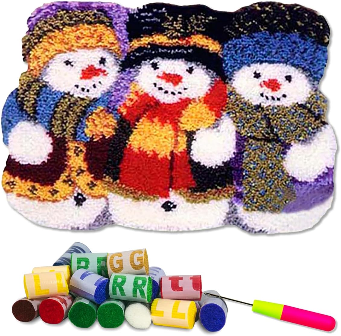 DL-YTG Latch Hook Kits Rug Snowman Crochet Yarn Cushion Colour Pre-Printed Canvas Cover Rug Needlework DIY Hook and Latch Kit Christmas Home Decoration 52x38cm/20 X15inch 21x15 inch (52X38cm)