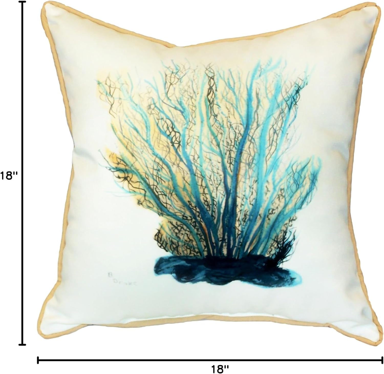 Betsy Drake Blue Coral Pillow, 18" x 18"