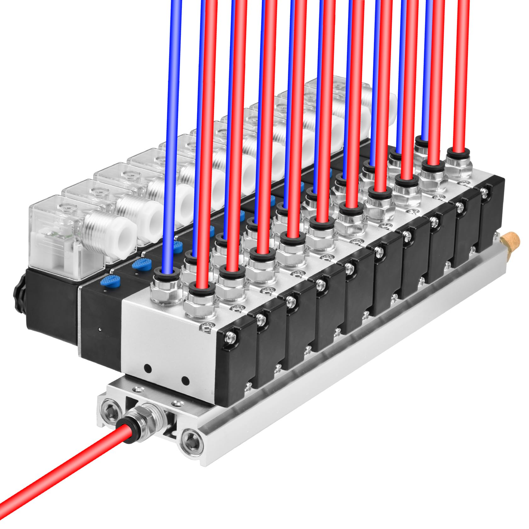 Heschen 10 Válvula solenoide colector espacial 4V210-08 24VDC PT1/4" 5 vías 2 posiciones con silenciador base 4mm conjunto de accesorios rápidos