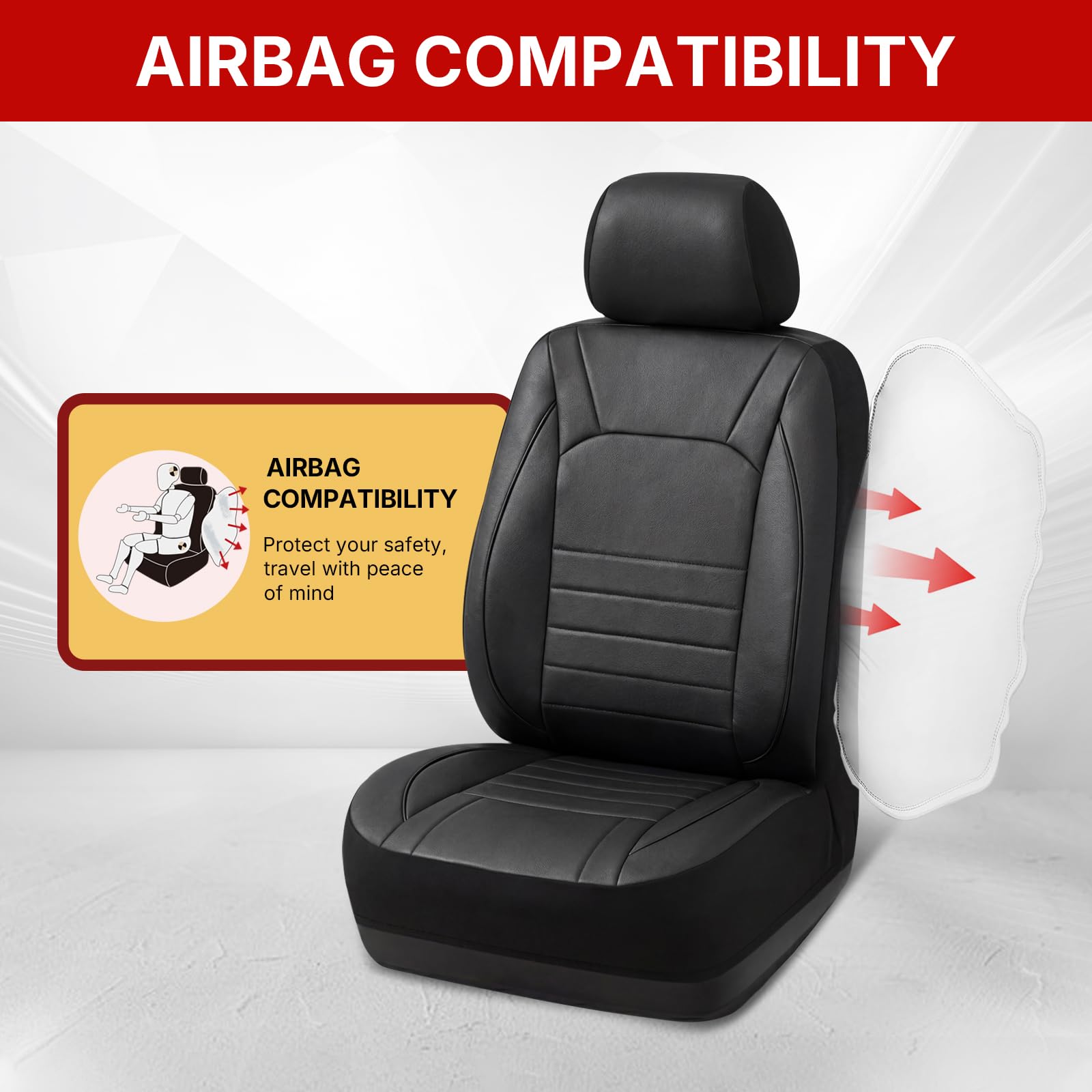AUTOYOUTH Fundas universales para asientos delanteros de coche, de piel sintética, impermeables, color negro, compatibles con airbag, par para SUV, furgoneta, sedán