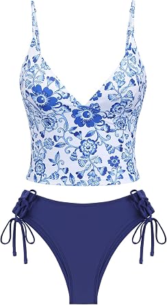 seamoly Colorblock Stripes Tie Side Tankini Set