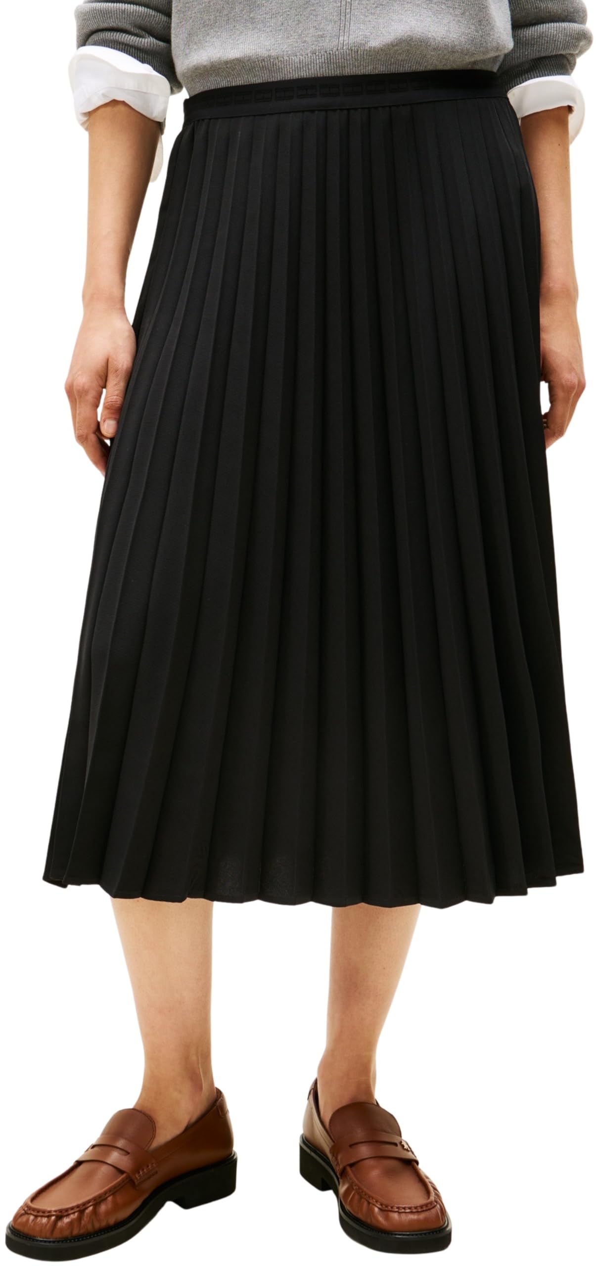 Tommy Hilfiger Women’s Fluid Pleated Pull-on Midi Skirt, Black (Black), 10