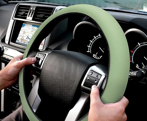 Miniatura 3 de Funda protectora para volante de automóvil, color verde claro, elástica, esponja, elástica, para vehículos, camiones, SUV, accesorios automotrices
