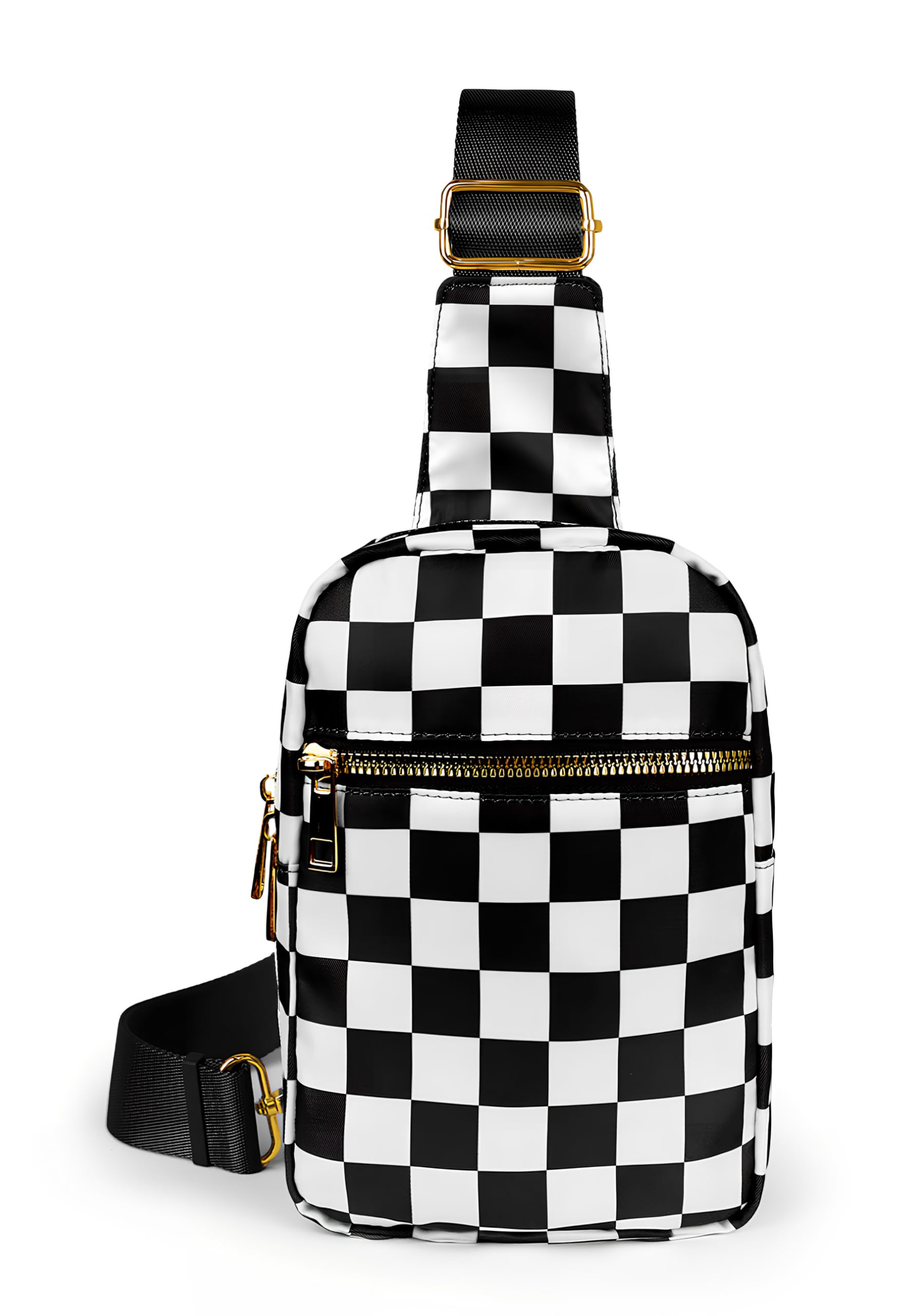 Lureine Waist Pack,Checkered Nylon Sling Bag for Women, Lightweight Crossbody Chest Bag for Travel, Adjustable Strap & Hidden Pocket Wallets for Women