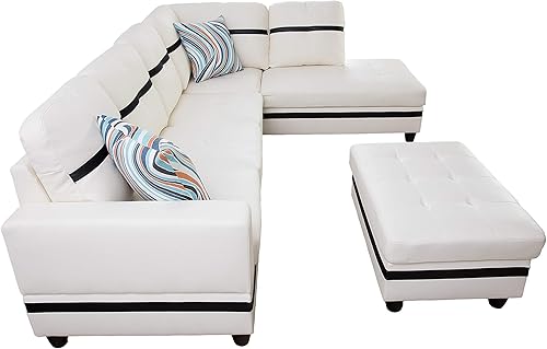 Miniatura 4 de Golden Coast Furniture - Juego de sofá seccional en forma de L, juego de sofá de sala de estar, sofá seccional de cuero con otomana de Negro y