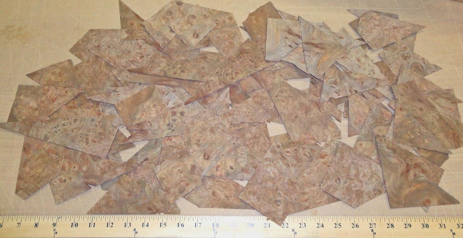 Carpathian Elm Burl Wood Veneer Sample Pack 70 Pieces raw no Back 1/42" Thick