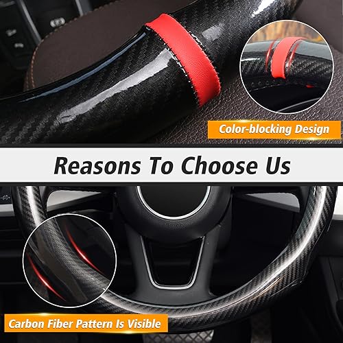 Miniatura 10 de ZHOL Funda universal de fibra de carbono para volante de automóvil, de microfibra de 15 pulgadas, para mujeres y hombres, antideslizante, color