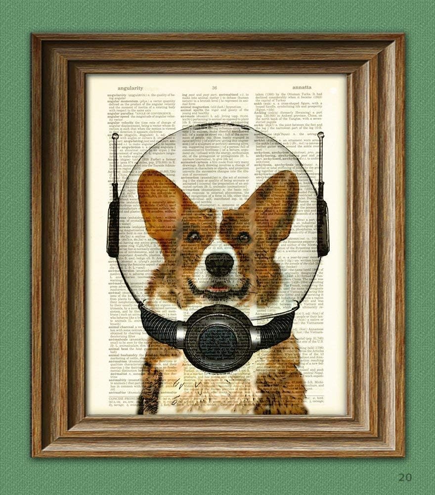 Space Corgi. Lieutenant Waffles of the Space Patrol Cardigan Welsh Corgi Dog In a Space Helmet Illustration Dictionary Page Book Art Print