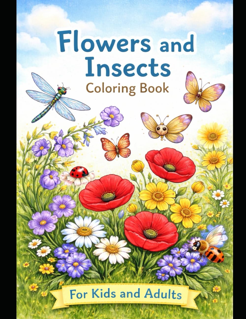 Flowers & Insects Coloring Book: Simple Coloring Pages for Kids and Adults