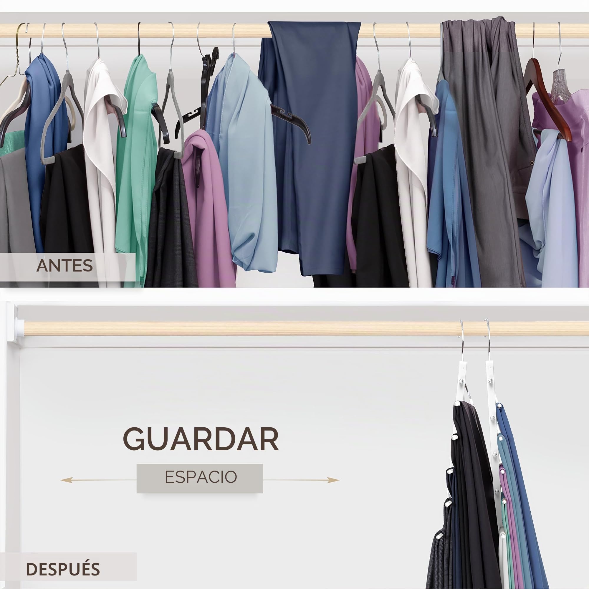 MORALVE Perchas para pantalones que ahorran espacio, 2 unidades de perchas de madera para organizador de armario, perchas para jeans, bufandas, armario, leggings, organización de armario