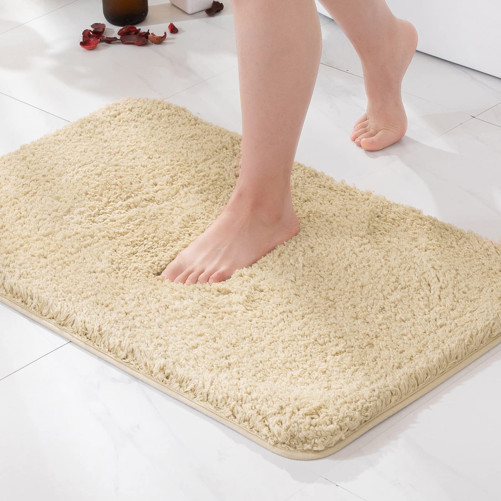MIULEE Camel Bathroom Rugs, Soft Absorbent Microfiber Bath Rugs Non Slip Quick Dry Fluffy Bath Mats for Bathroom Floor Tub Showers, Machine Washable,