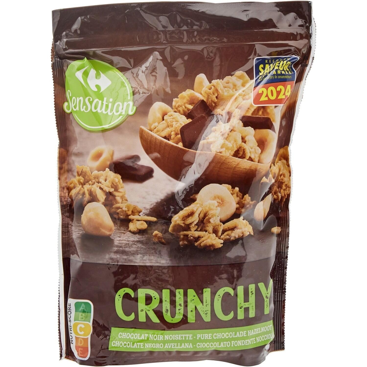 CARREFOUR SENSATION – Céréales Croquantes au Chocolat Noir et Noisette, Petit-Déjeuner Gourmand (500g) - lot de 4 - Vendu par Lot