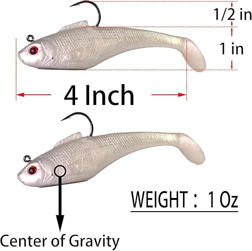 Miniatura 3 de Señuelos de cola de paleta pre-aparejados, 3 unidades, 4 pulgadas, 1 oz, de plástico suave, para agua dulce y salada