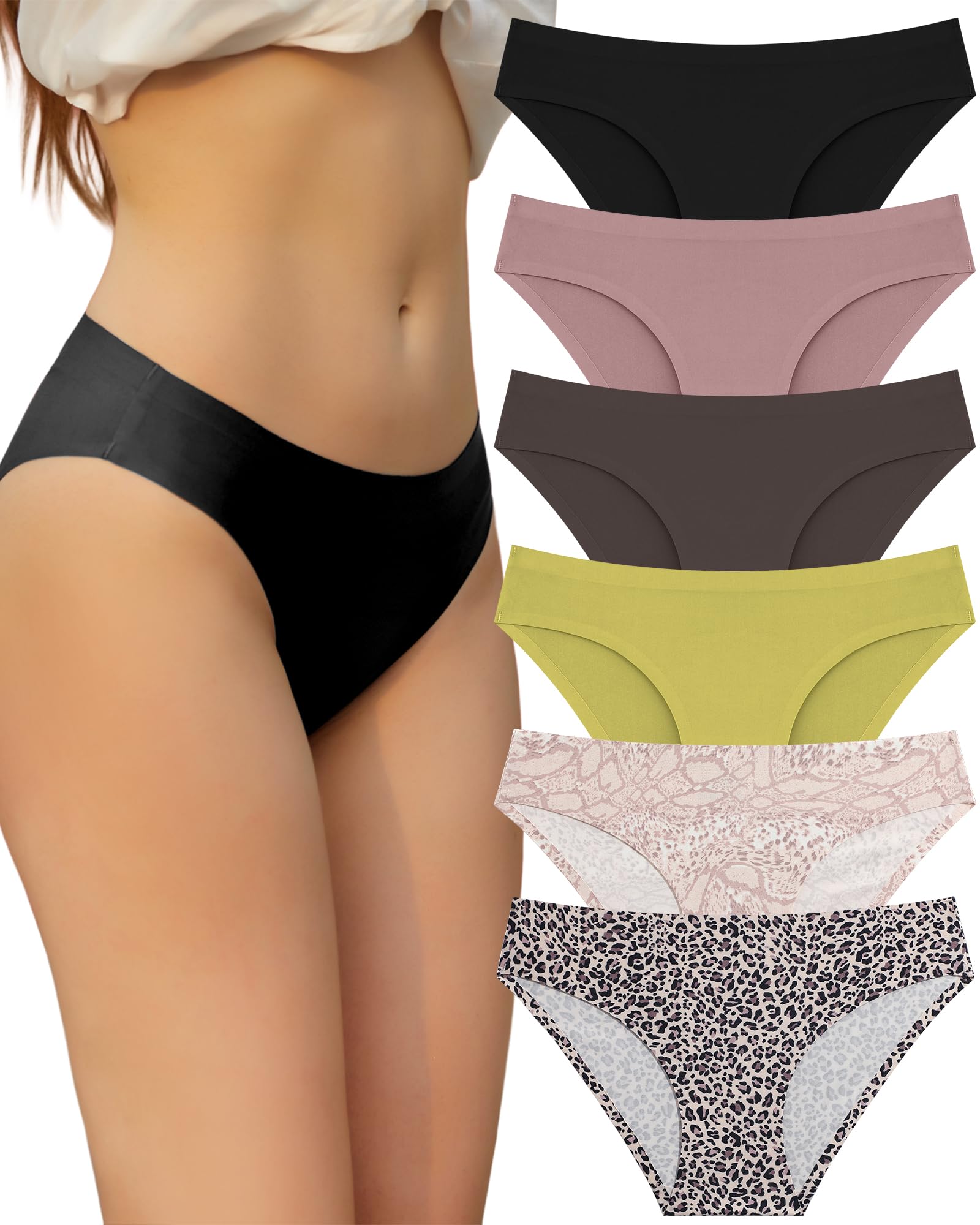 FINETOO 6 Pack Women’s Seamless Hipster Underwear No Show Panties Invisibles Briefs Soft Stretch Bikini Underwears XS-XL