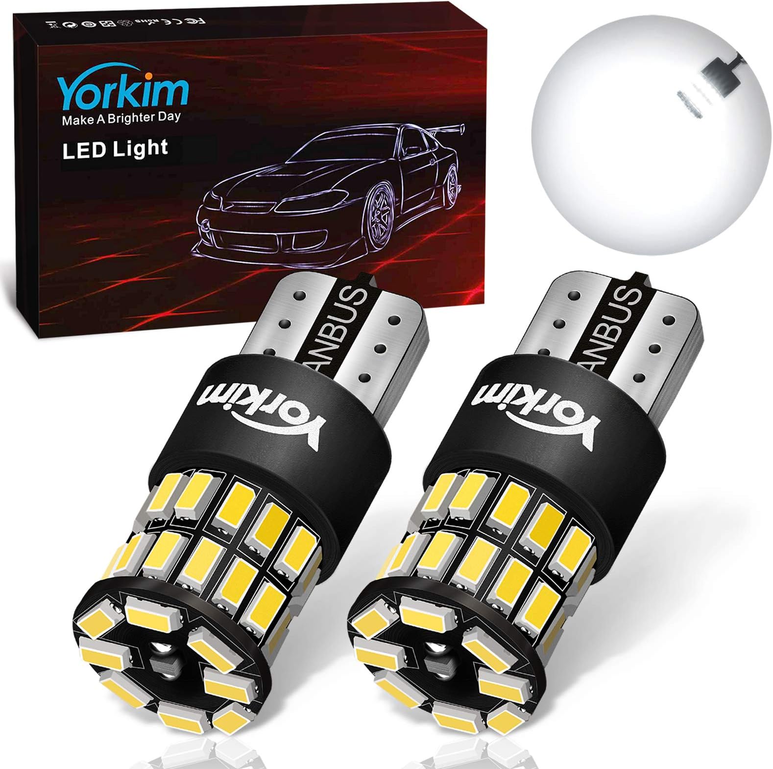 Yorkim 194 LED Bulb 6000K White T10 Interior Bulbs T15 W5W 2825 168 LED Bulb for Interior Light Trunk License Plate Lights Marker Lights, Pack of 2