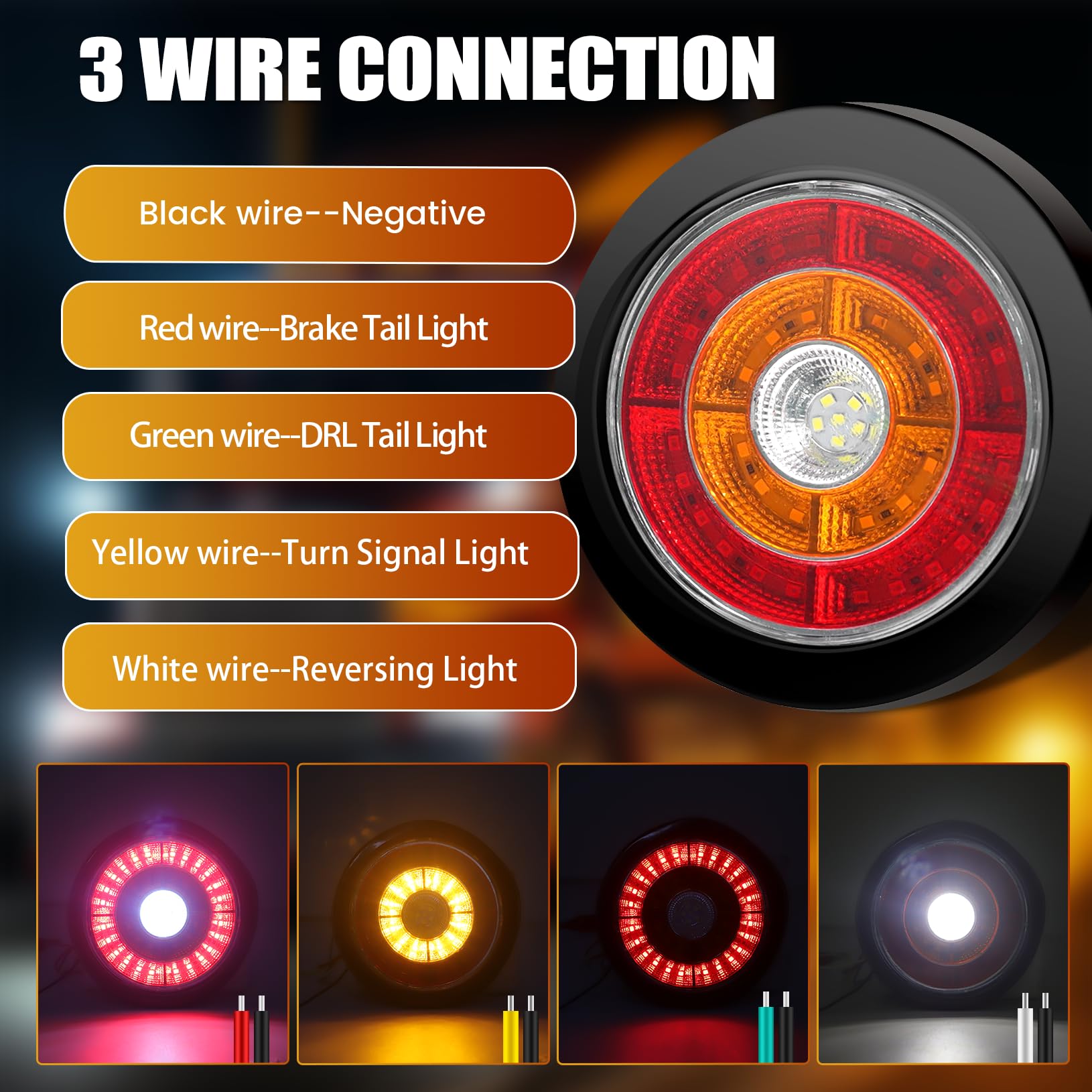 [4 IN 1 Feux de Remorque LED 12V,4 Inch Feux Arrière Rond pour Remorque Clignotant de Position/Feu de recul/Feux de Freinage pour Camion Van Remorque RV