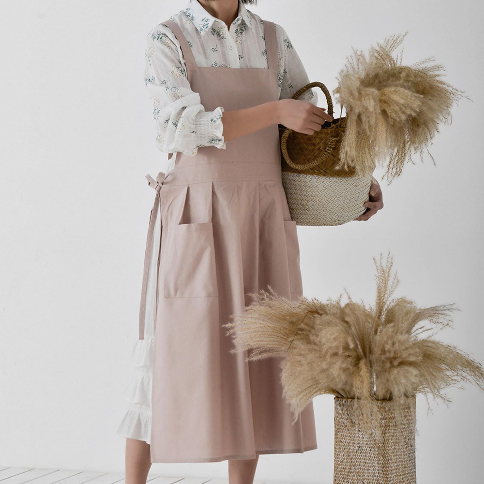PANGBOER Pinafore Tablier de cuisine imperméable pour femme avec poches pour le travail, le jardinage, la cuisine, la peinture, la pâtisserie
