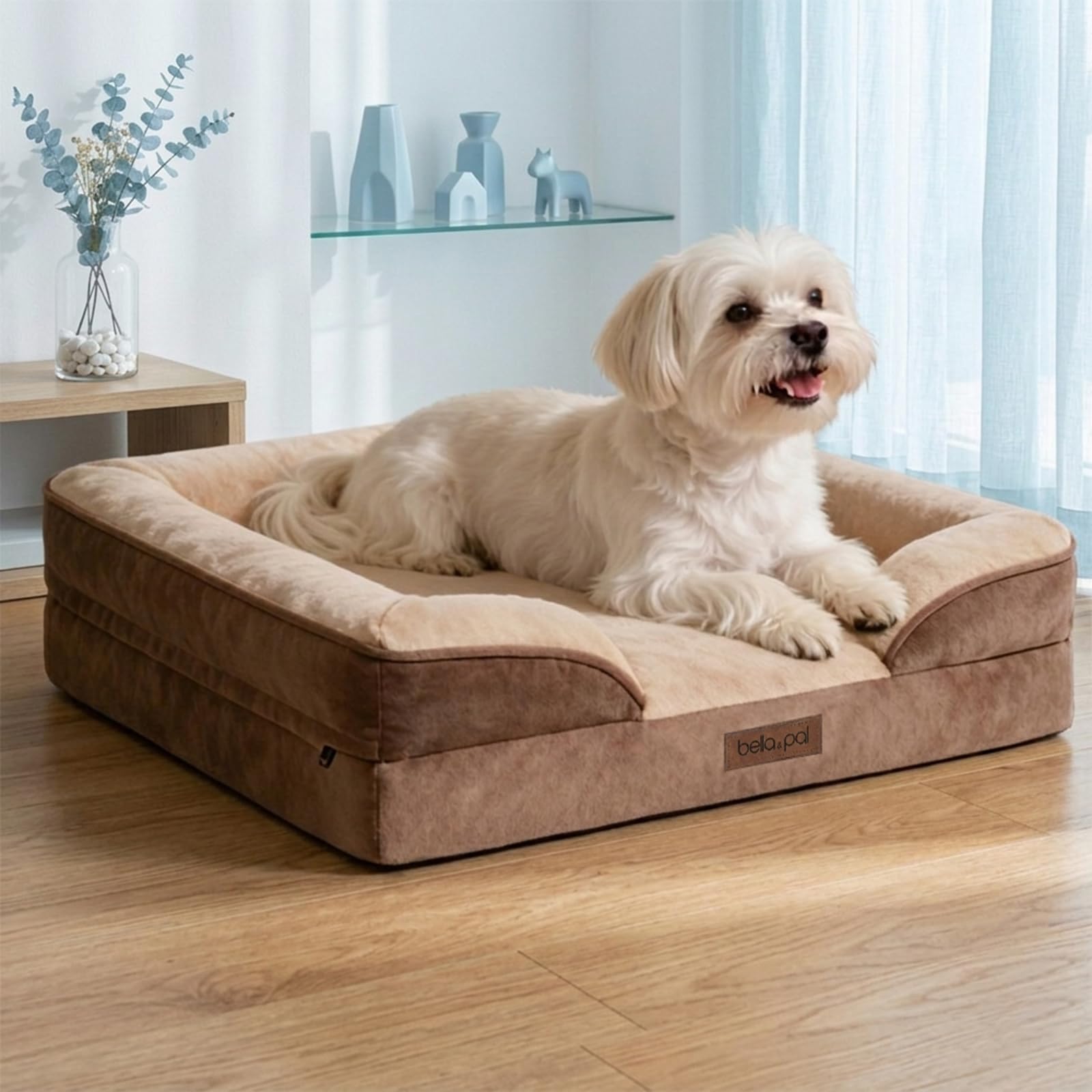 BELLA & PAL Orthopädisches Hundebett, Ergonomisches Hundesofa für kleine/mittlere Hunde-Ohne Montage, Eierschaum | wasserdichter Einlage | Flanell Abnehmbarer Bezug | Rutschfester Boden