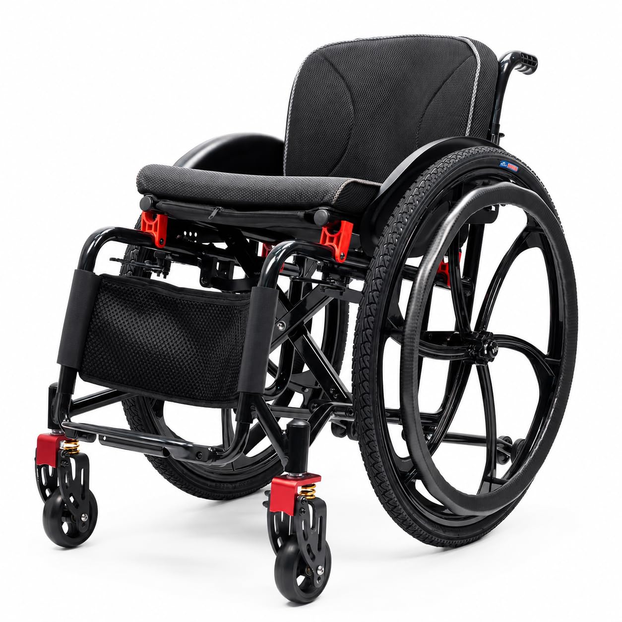 Silla de ruedas deportiva para adultos, silla de transporte plegable ligera con reposapiés, silla de ruedas de viaje portátil, silla de movilidad plegable de fácil transferencia, ancho del asiento de
