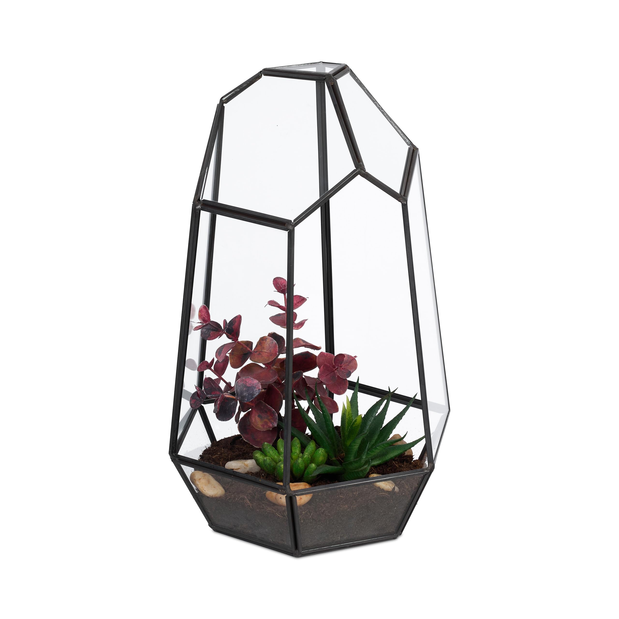 Relaxdays Terrarium pour Vos succulentes ou Vos Cactus, Verre et étain, pour Le Rebord de fenêtre, Noir