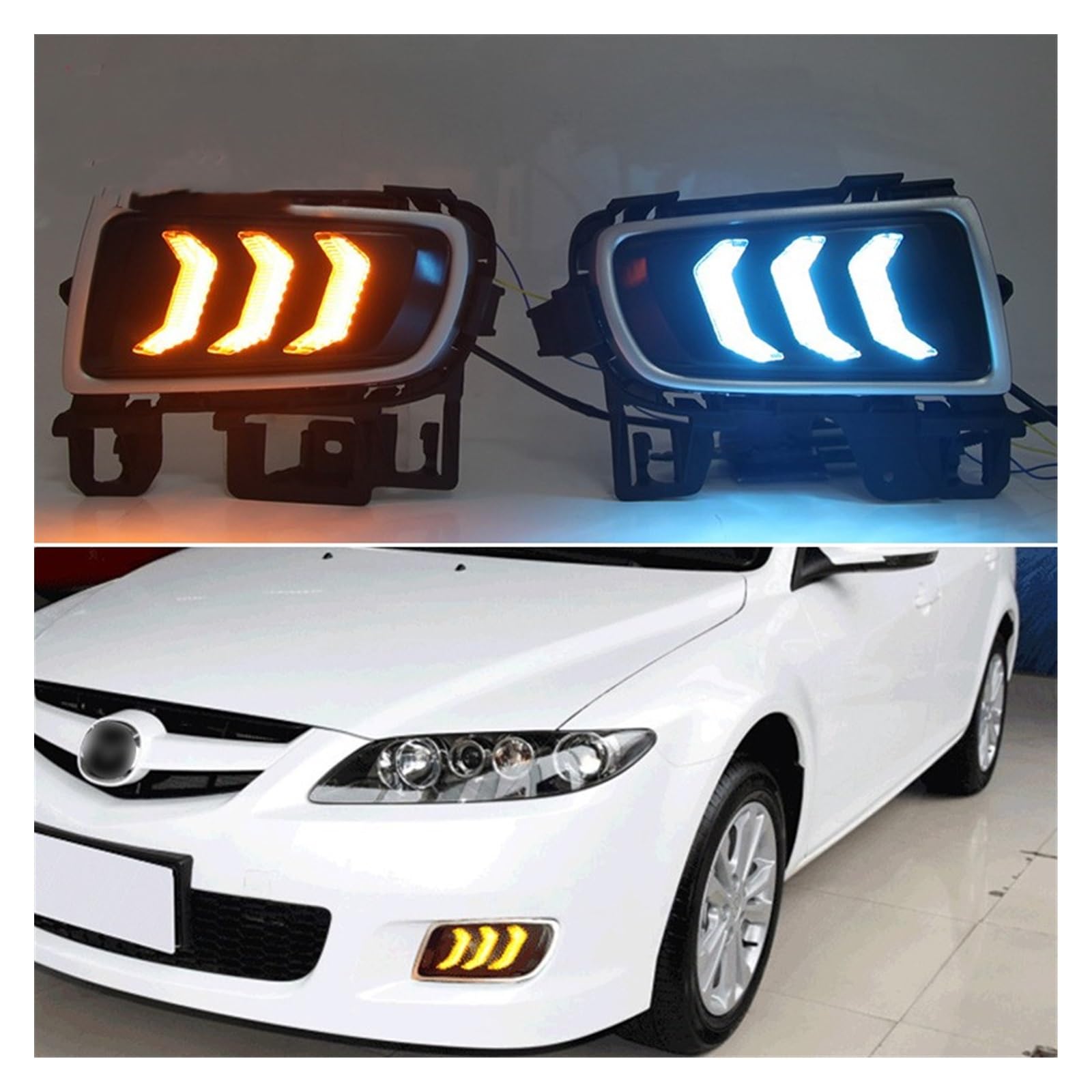 Fendinebbia Car Dynamic Indicatori Di Direzione Gialli Auto DRL Luci Diurne Lampade Blu Lampada Da Corsa Per Auto Fendinebbia LED Per M&az&da 6 2005-2008