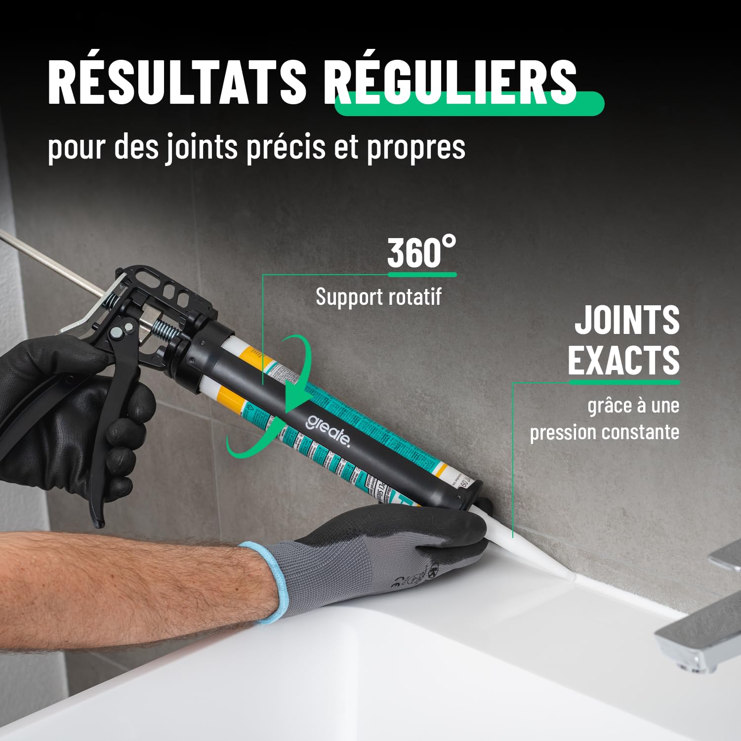 greate Pistolet cartouche avec démultiplication 25:1 & arrêt goutte - Pistolet silicone pour cartouches 150-310 ml - Pour silicone, acrylique & colle - Pistolet mastic