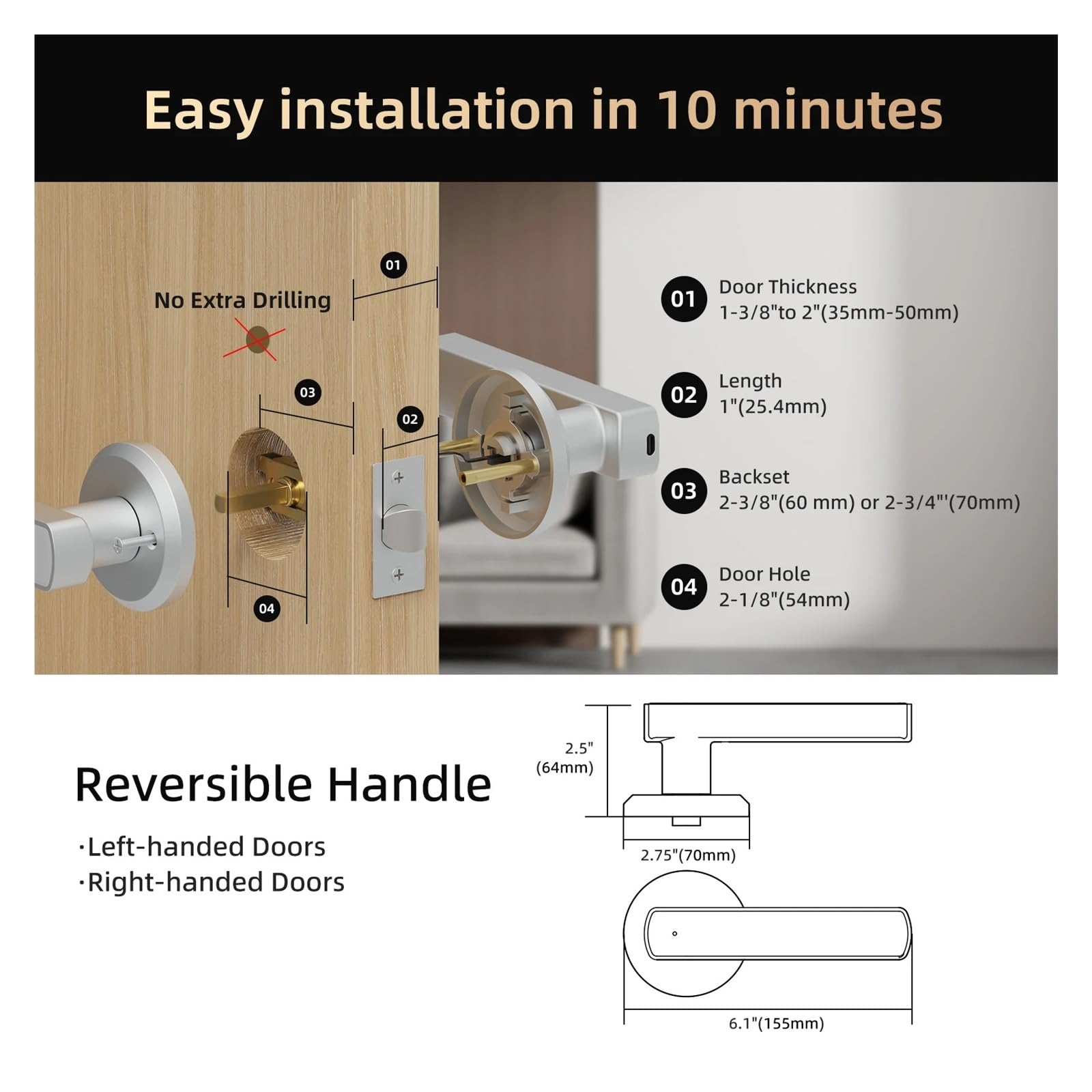 Cerradura de puerta inteligente, Teclado de huellas dactilares Cerradura cerrojo Entrada sin llave electrónica Tarjeta Control código acceso