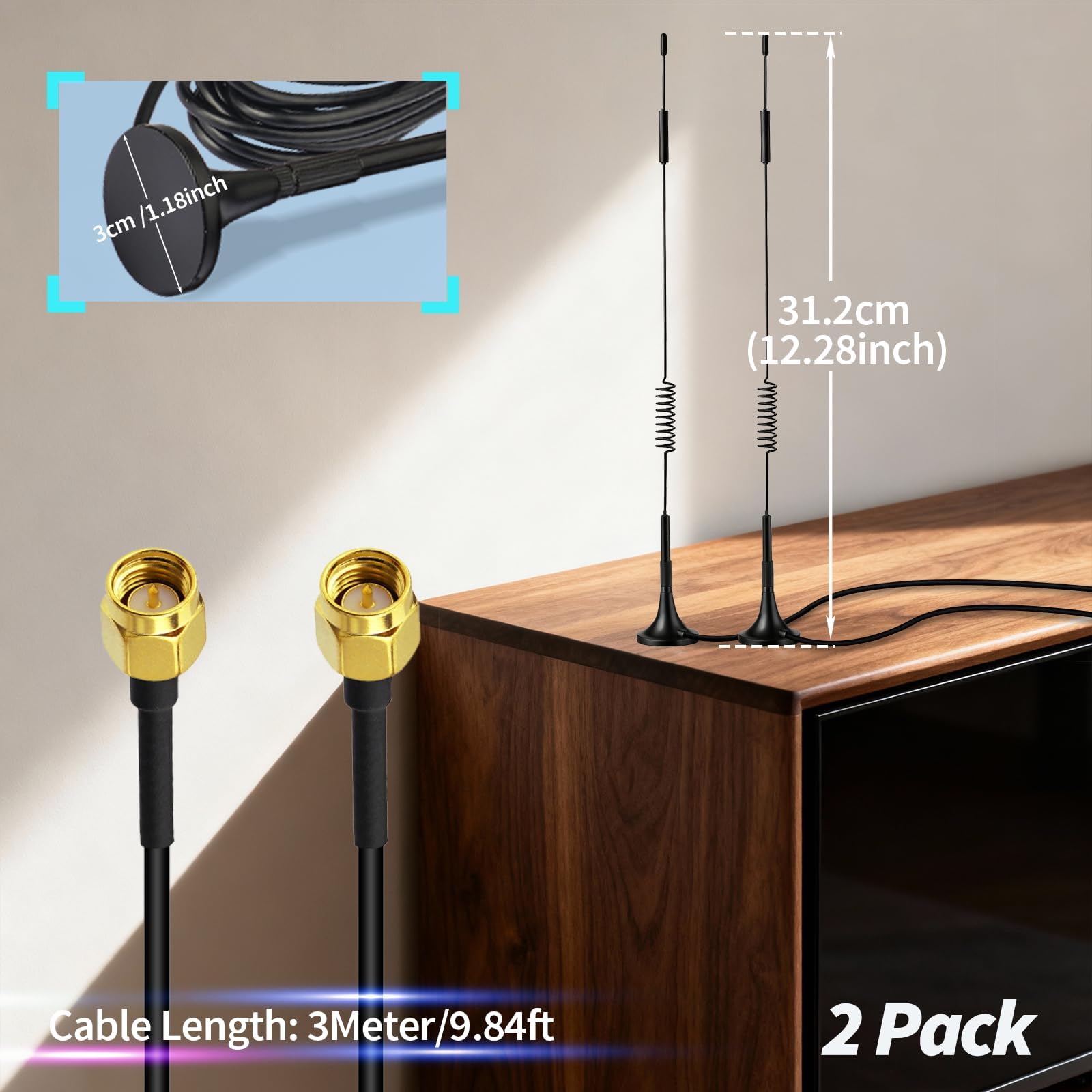 Bingfu Antenna 4G LTE Interni SMA Maschio 7dBi MIMO Esterna Base Magnetica (2 Pacchi) para Tim Iliad Vodafone WindTre 4G LTE Cellular Router Modem Gateway Hotspot
