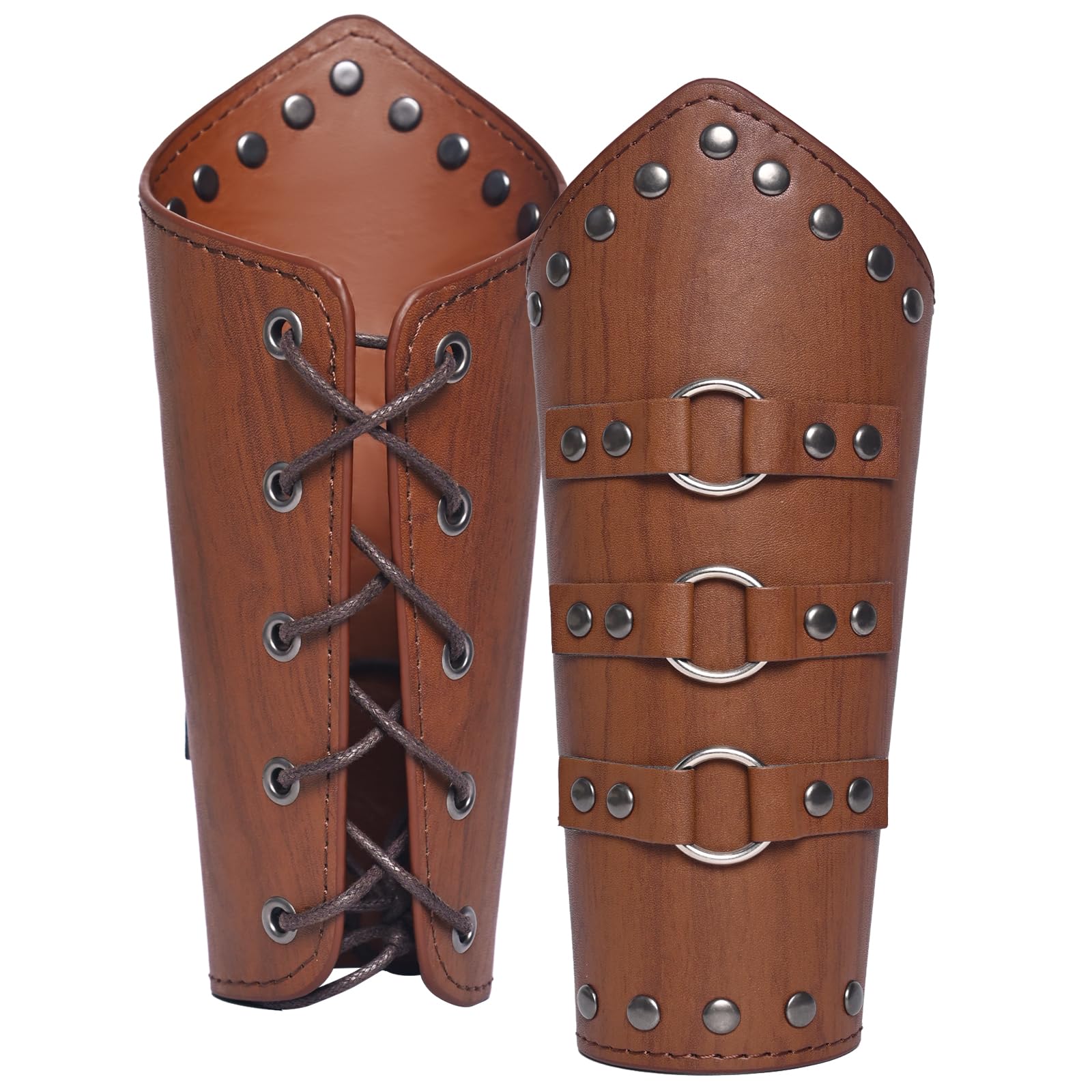 Medieval Arm Bracers,Adjustable Leather Vintage Renaissance Viking Knight Cosplay Arm Guards,Medieval Costume Accessories for Adults Halloween Cosplay ο»Ώ (Style A-Brown)