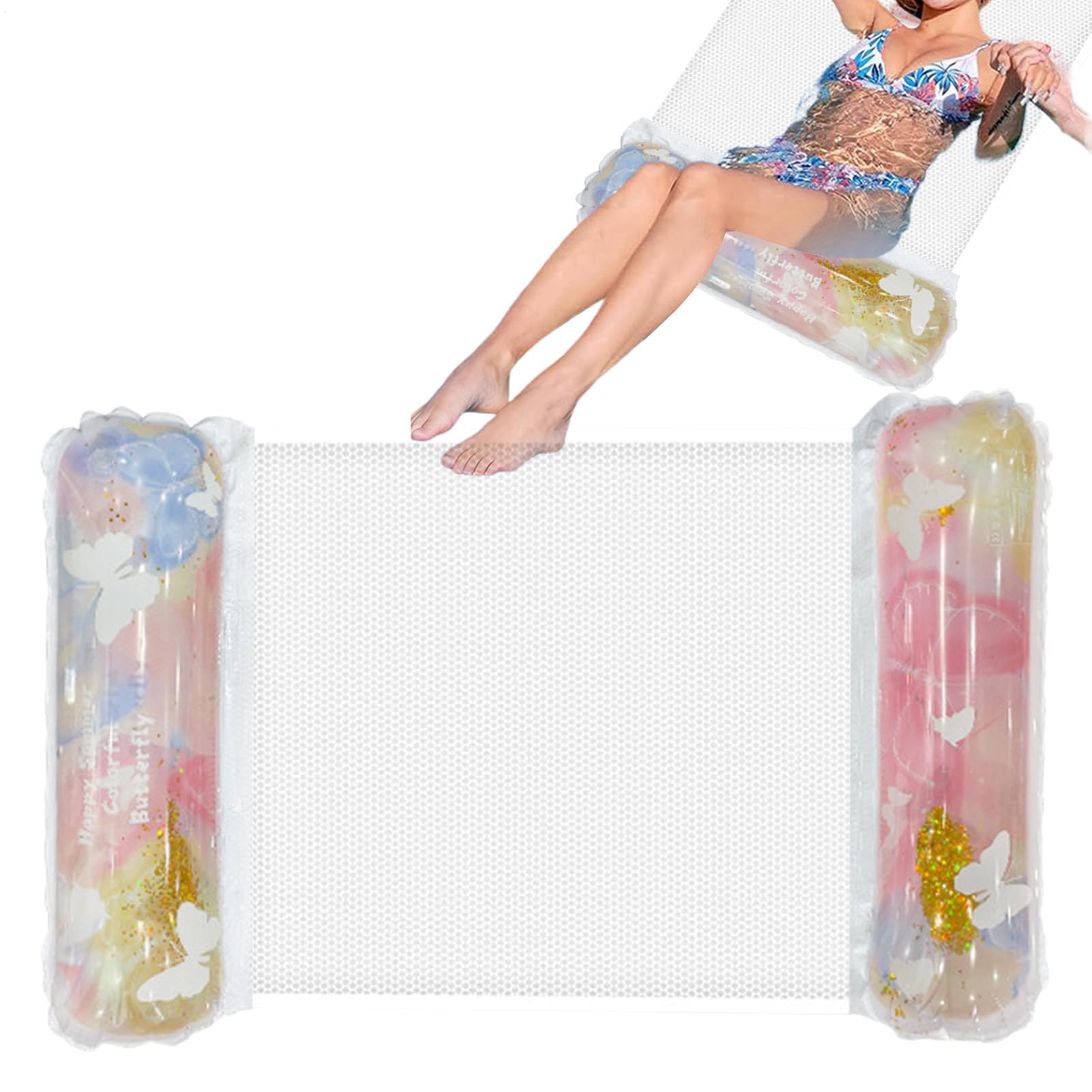 Adult Pool Floats | with Glitter Water Hammock Mat,Pool Float Chair,for Lake Beach River Swimming Tanning Party Summer Travel
