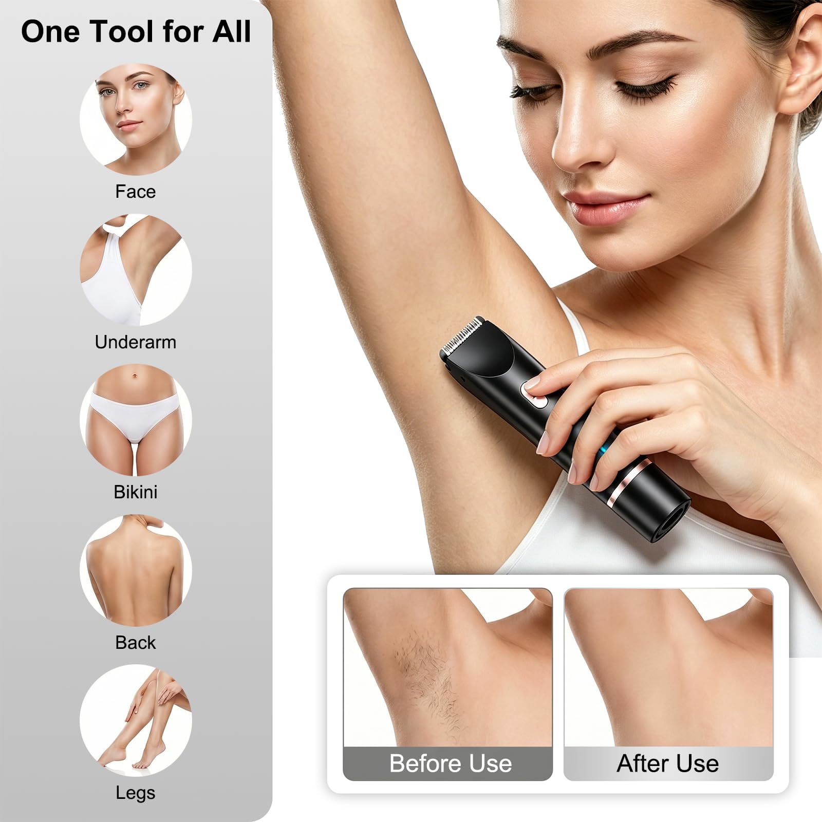 Rasoio elettrico 2 in 1 per bikini da donna, colore nero