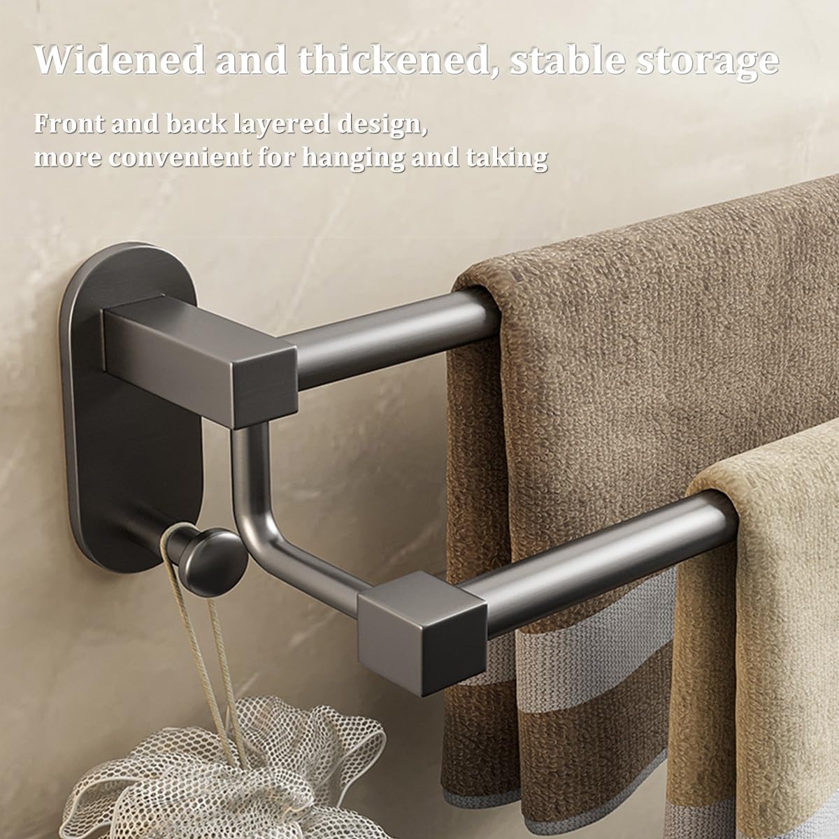 Toallero de Acero Inoxidable con Doble Barra Reforzada para baño, Soporte de Pared, Organizador de Manos para baño (40 cm/15,7 Pulgadas)