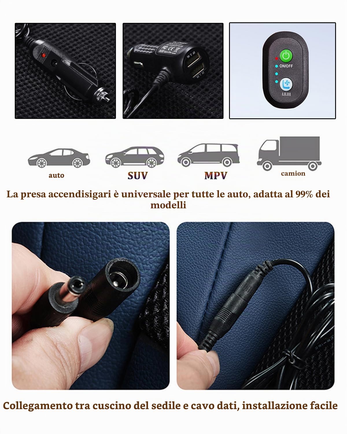 Coprisedile Auto Ventilato, Coprisedile Anteriore Auto Raffreddante con Massaggio, Traspirante E Confortevole, Cuscino del Sedile Ventilato con 16 Ventole per Auto SUV Camion Car Black