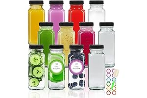 STARSIDE 12 Pack 8 Ounce Glass Bottles with Lids: Premium Reusable Glass...