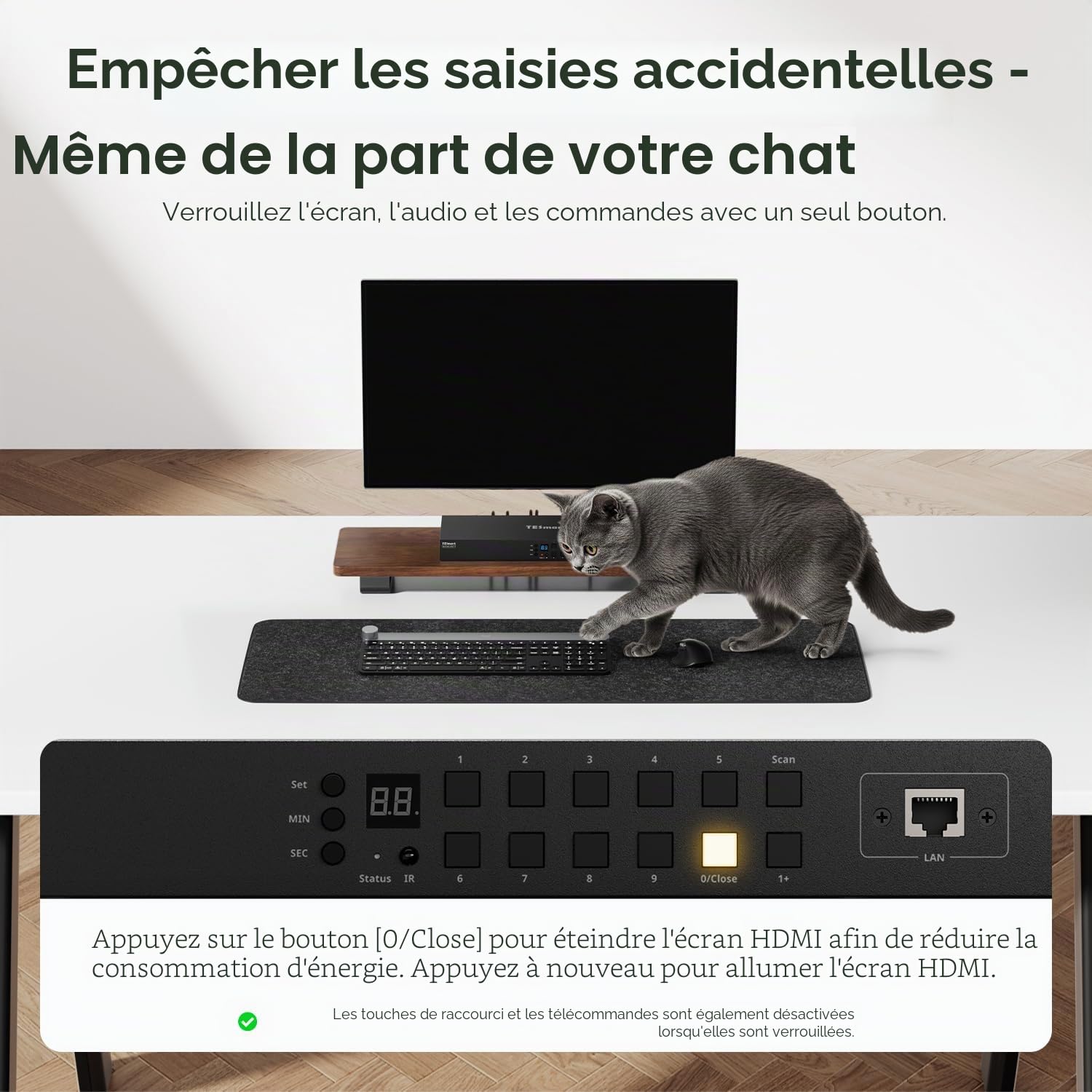 TESmart Commutateur KVM HDMI 4K 30 Hz, 16 ports HDMI Rack Mount KVM Switch avec 8 câbles de 1,5 m, contrôle d'entrée jusqu'à 16 ordinateurs/serveurs, USB 2.0, EDID, Hotkey, RJ45, RS232, IR, LAN