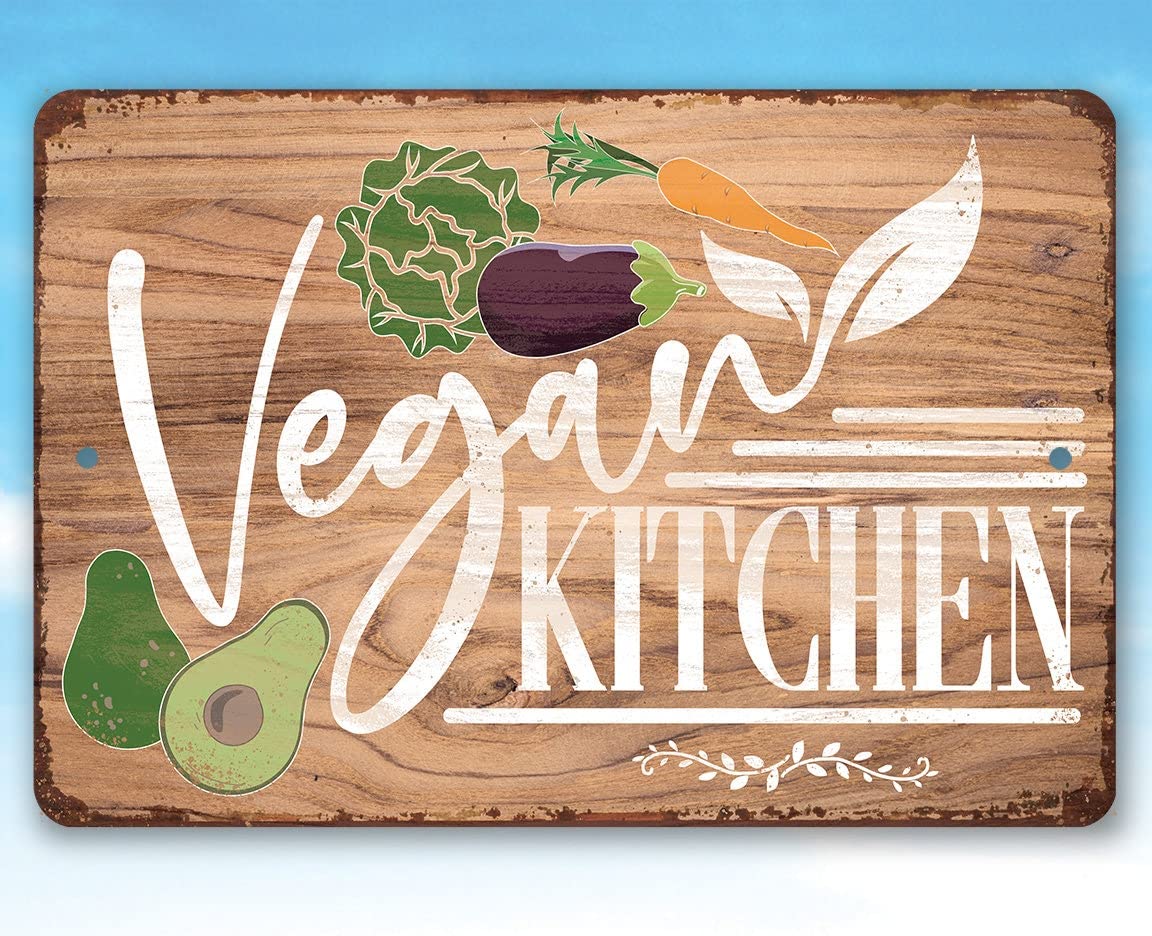 Matlpats Vegan Kitchen Vintage Tin Signs Funny Metel Decorative Signs Retro Wall Decor Home Wall Signs 8X12 Inch