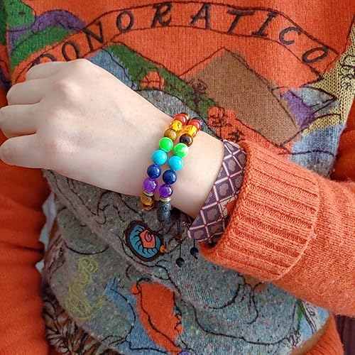 Miniatura 2 de Brazalete GelConnie de piedras de lava, 7 chakras, 0.32 pulgadas, piedra natural, para curación, alivio del estrés, yoga, ansiedad, aromaterapia,