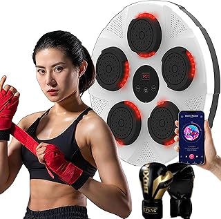 DRUXTO Music Boxing Machine with Gloves, Electronic Boxing Wall Target Rechargeable Smart Boxing Reaction Target Boxing Machine with Bluetooth Random Flashing Dots Speed Hand Eye Reaction white