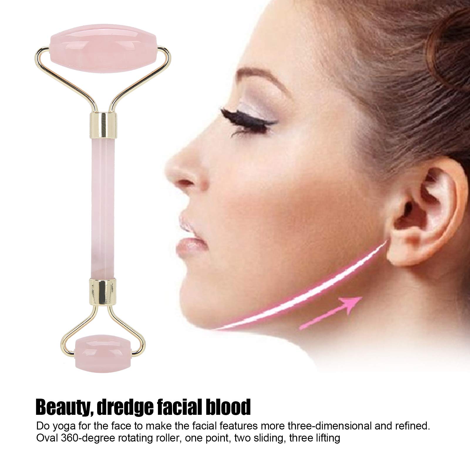 Masajeador facial Jade Roller Face Jade Gua Sha, masajeador de rodillo de piel, herramienta de adelgazamiento, masajeador facial, rodillo facial para piel, ojos, cuello(dorado)