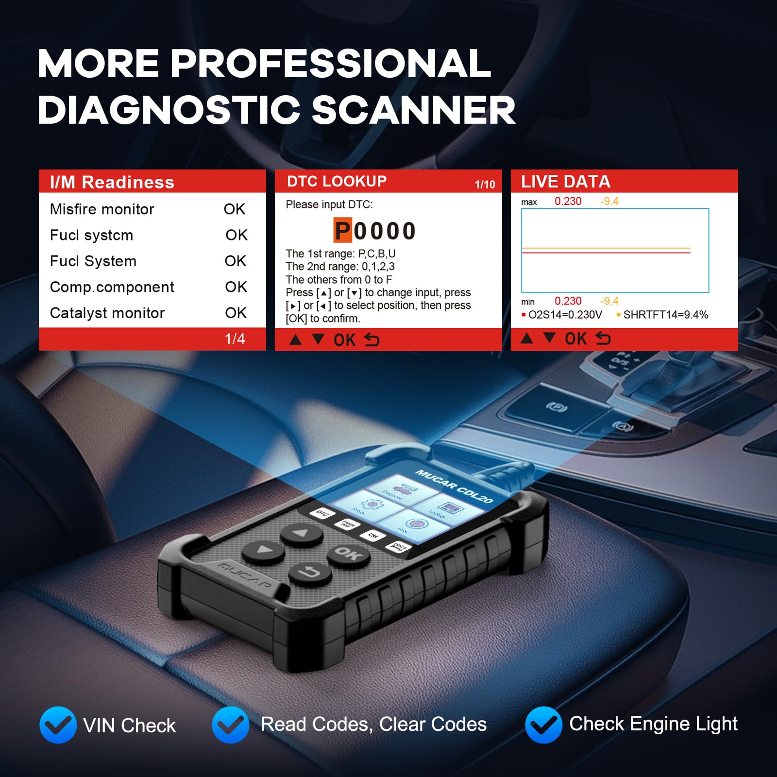 CDL20 OBD2 scanner Automotive Diagnostic Tools with Check Engine System DTC lookup scan tools code reader Lifetime Free
