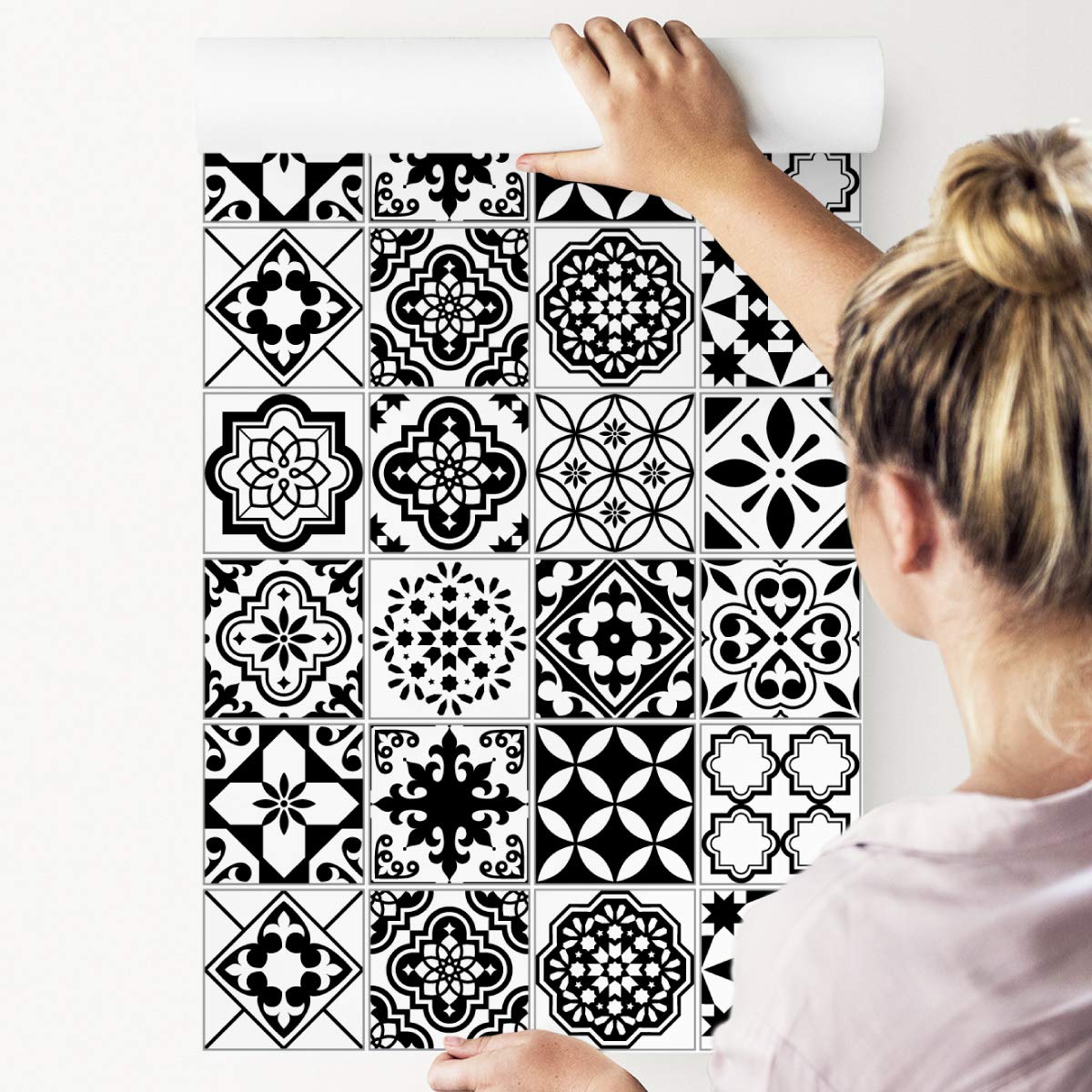 Muralo Papier Peint Noir et Blanc Mosaïque Méditerranéenne - 10m x 53 cm